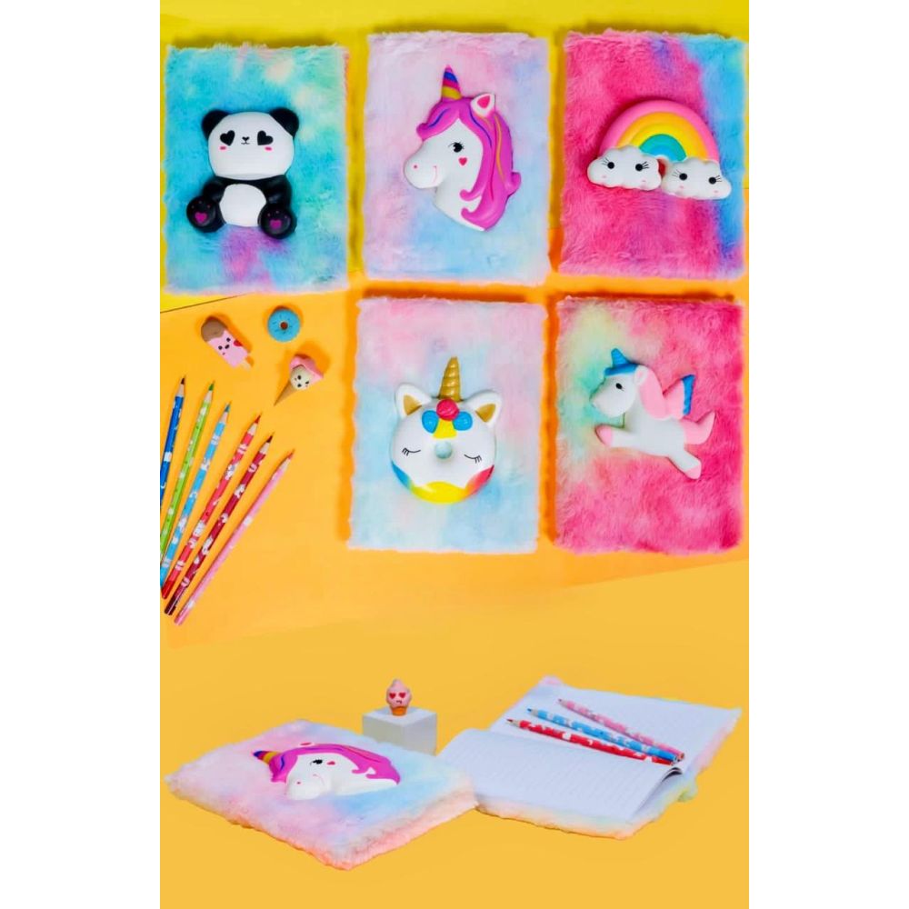 Squishy Fur Diary A5 Cartoon Character Opp Pkg