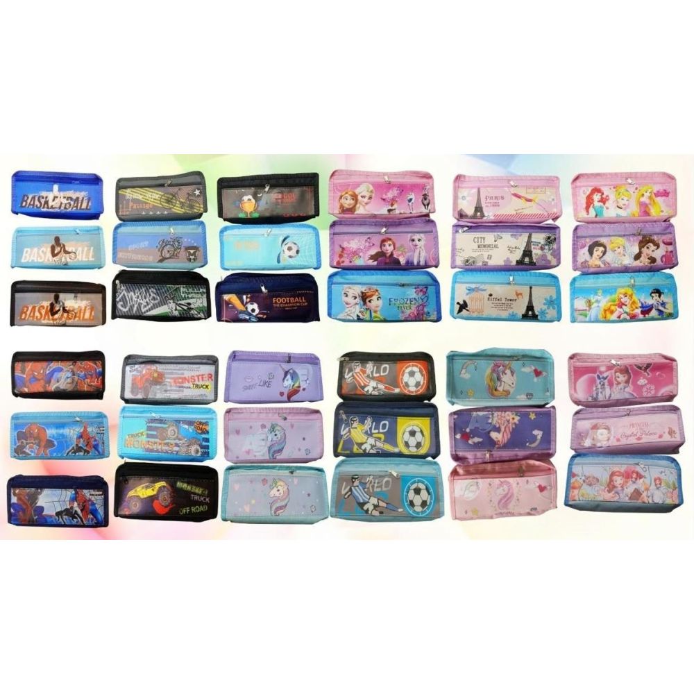 Eco Pencil Pouch 2 Zip Cartoon Themes	Opp Pkg