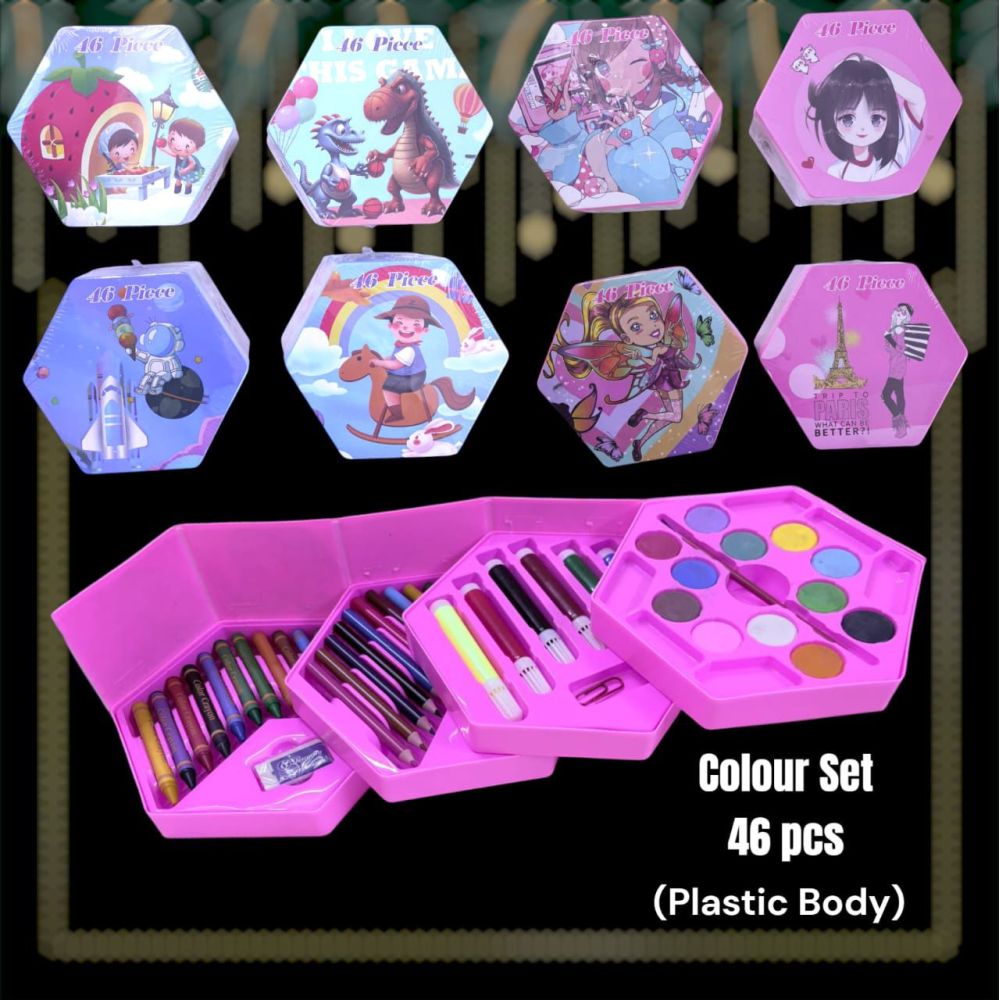 Hexagonal Colour Set 46 Pcs Plastic Body Box Pkg
