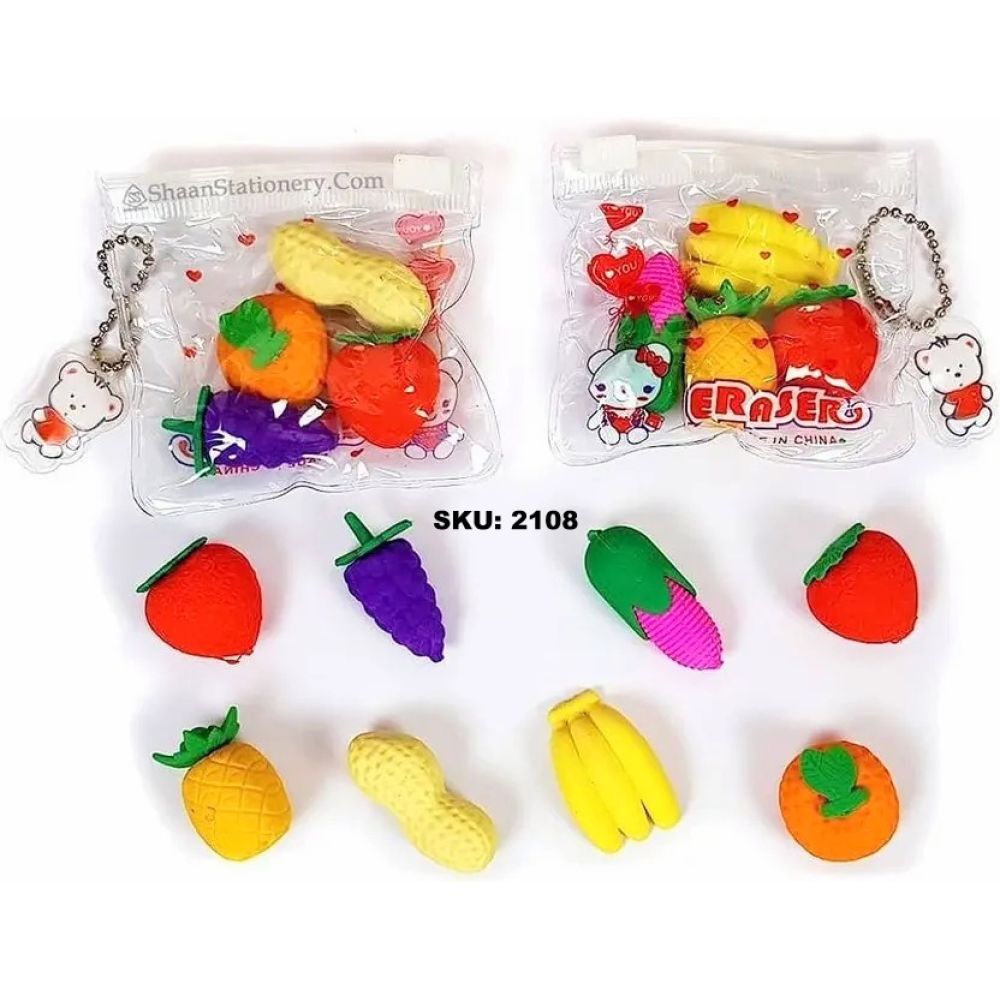 3D Eraser Fruit with Key chain Blister Pkg