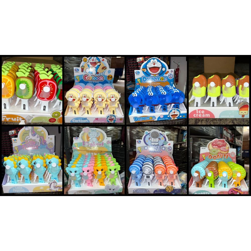 Hand Press Toy Fan	Big Size Cartoon With Fruits Big Size Zar Pkg
