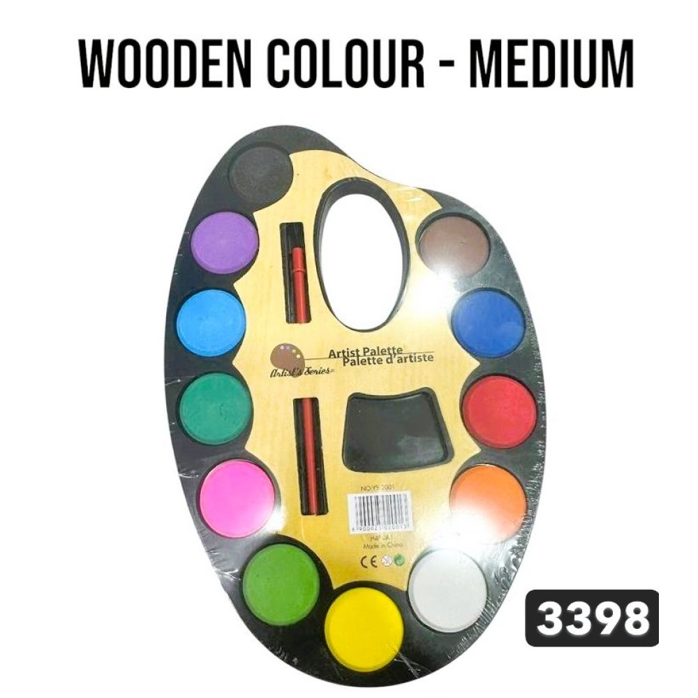 Medium_Artist Water Colour_12 Shades with Brush_WoodenOpp Pkg